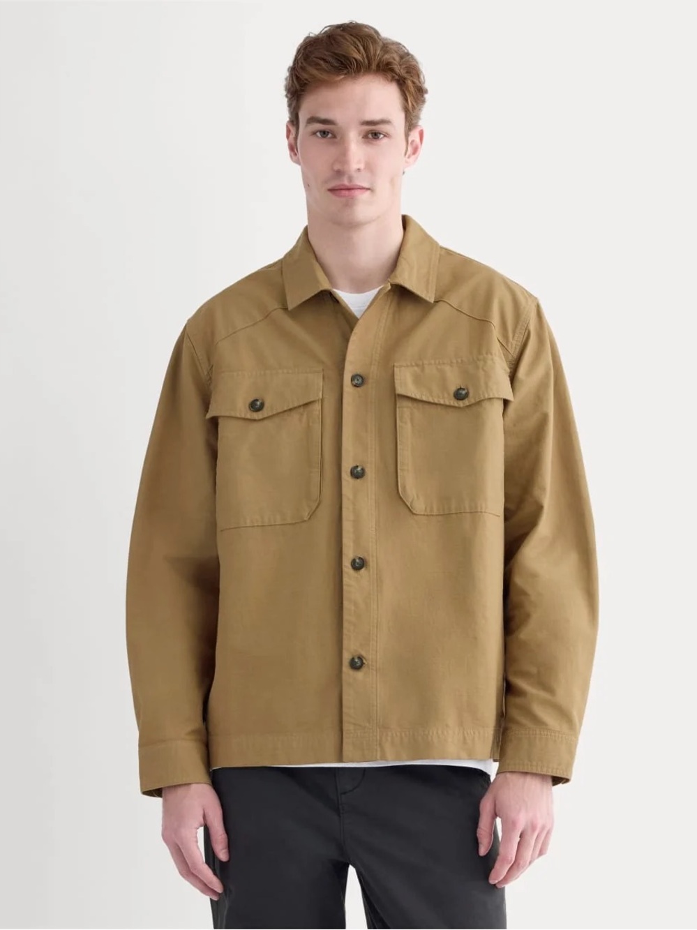Everlane Men's Lightweight Shirt Jacket in Khaki Brown
